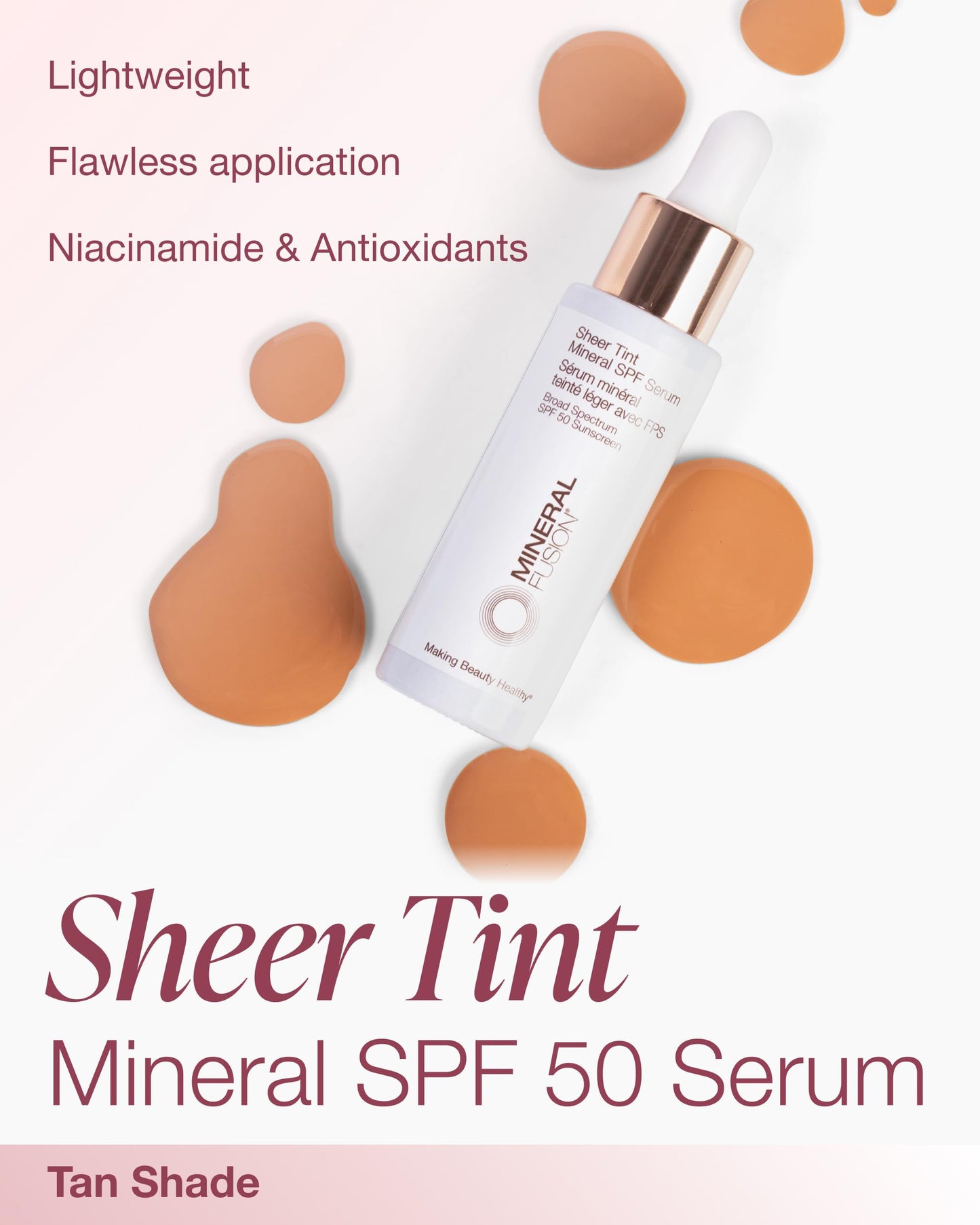 Mineral Fusion Sheer Tint Mineral SPF 50 Face Serum for Sensitive Skin - Tinted Broad Spectrum Sunscreen - Lightweight Dewy Coverage - Niacinamide Beauty & Personal Care Mineral Fusion