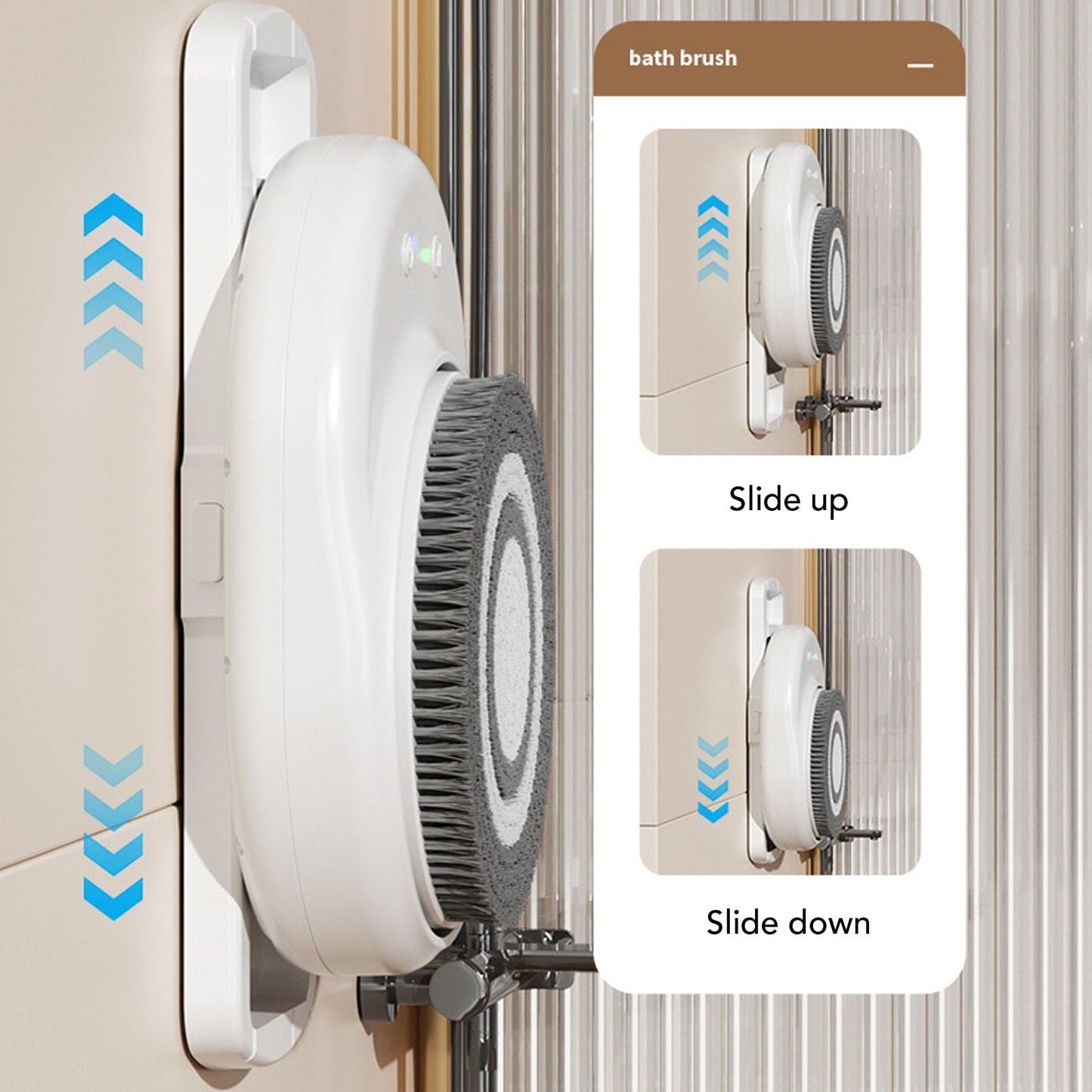 OPPWONG Wall Mounted Body Brush, IPX7 Handsfree Exfoliating Brush, Adjustable Height Shower with 3 Heads, 2600mAh Battery Body, Ideal for Shower Bath Beauty and Personal Care OPPWONG