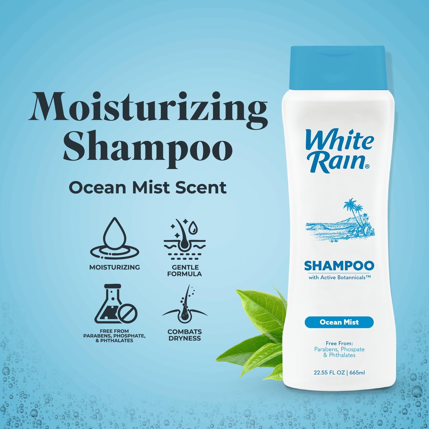 White Rain Moisturizing Shampoo - Ocean Mist Scent, 15 fl oz, Hydrating Shampoo for Men & Women, Paraben-Free & Cruelty-Free with White Lily, Green Beauty & Personal Care White Rain