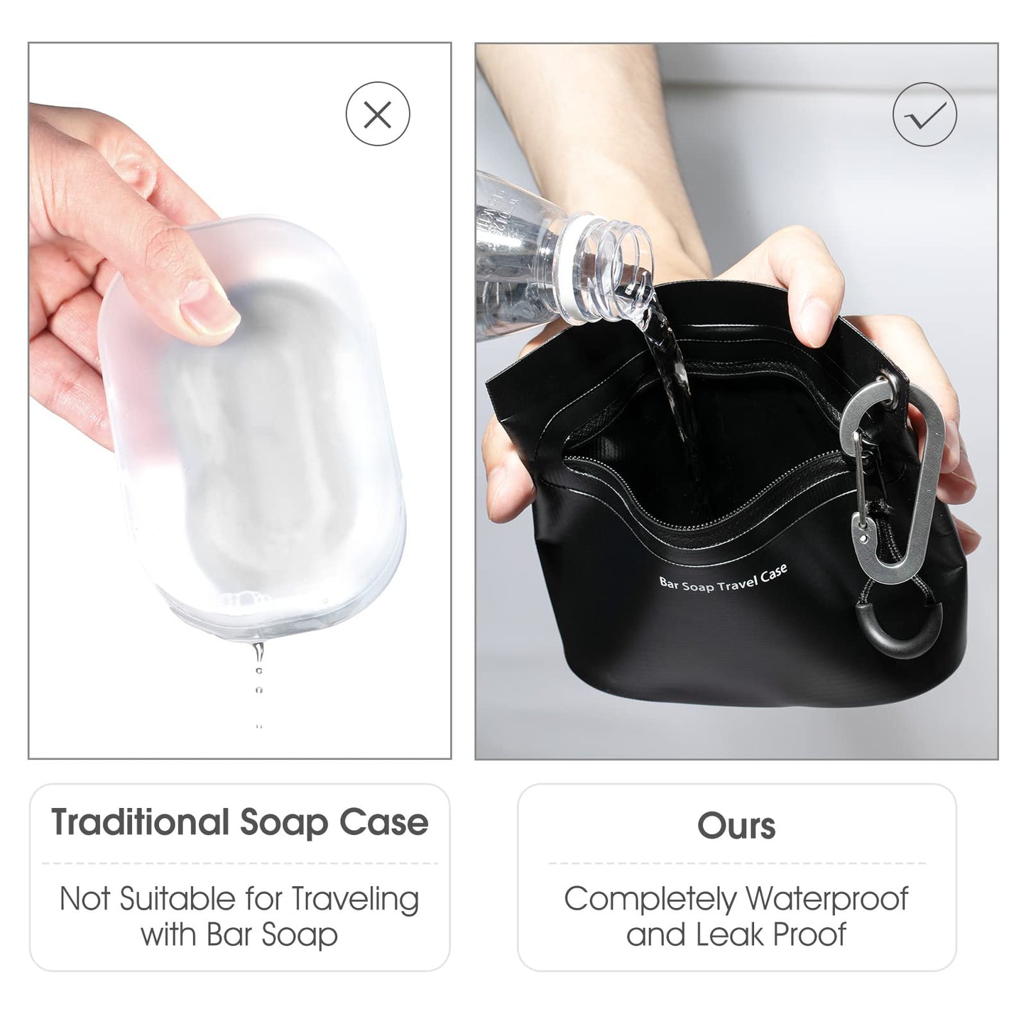 WIROTA Travel Soap Container Bag with Waterproof Zipper and Carabiner Clip Waterproof and Leak Proof Soap Travel Case Travel Accessories (Black) Beauty & Personal Care WIROTA