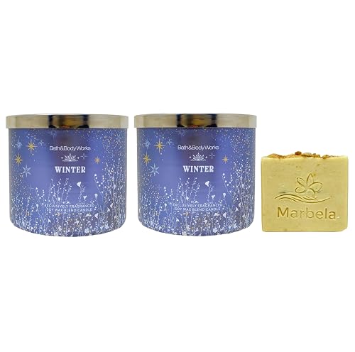 Bath & Body Works Winter - 2 Piece of 3-Wick Scented Candles with a Perfectly Peeled Bar Soap Beauty & Personal Care Bath & Body Works