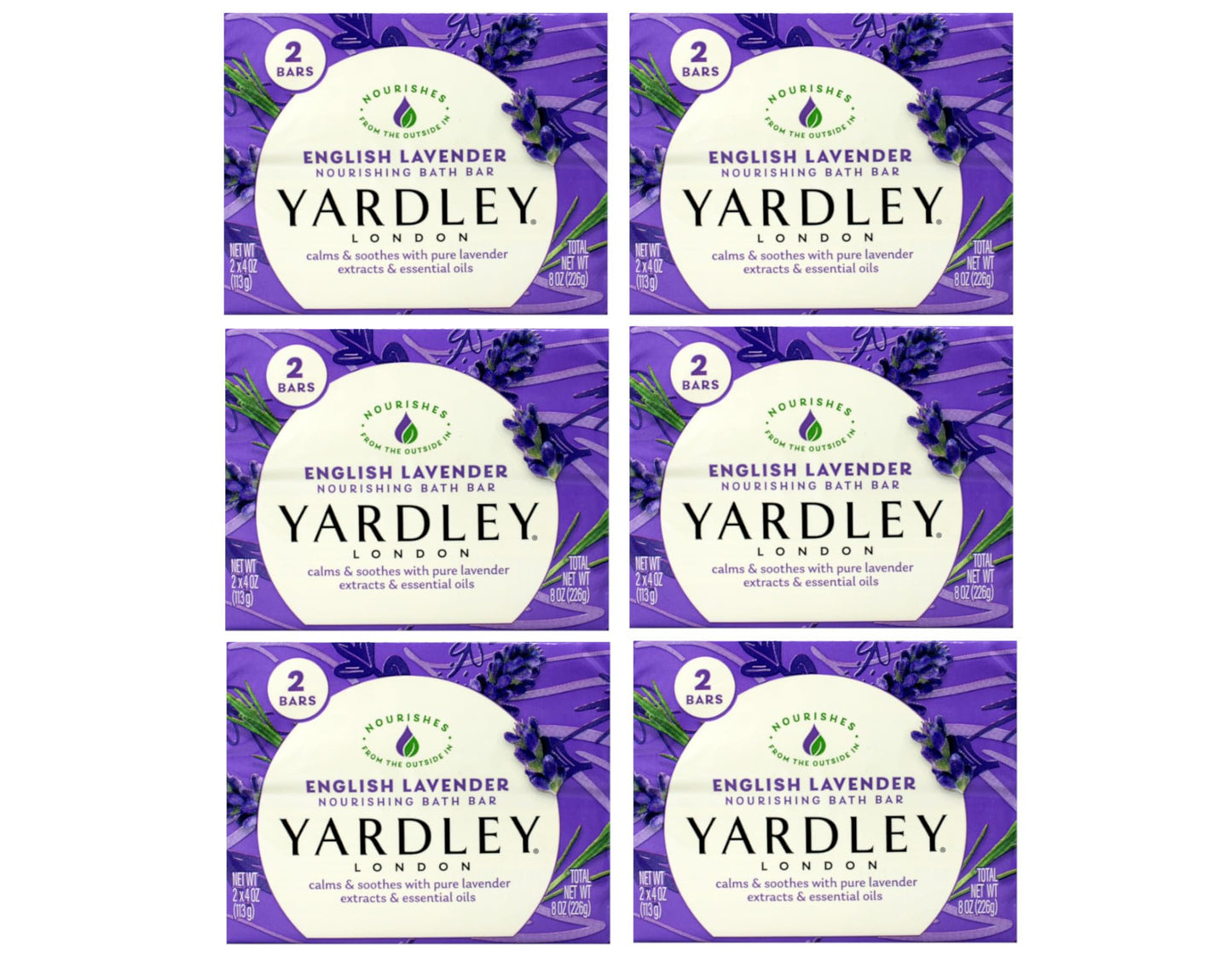 Yardley London English Lavender Nourishing Bath Bar Soap, Calming and Soothing with Essential Oils, 6 Boxes (2 Bars Each, 4 oz Per Bar) Beauty & Personal Care Yardley
