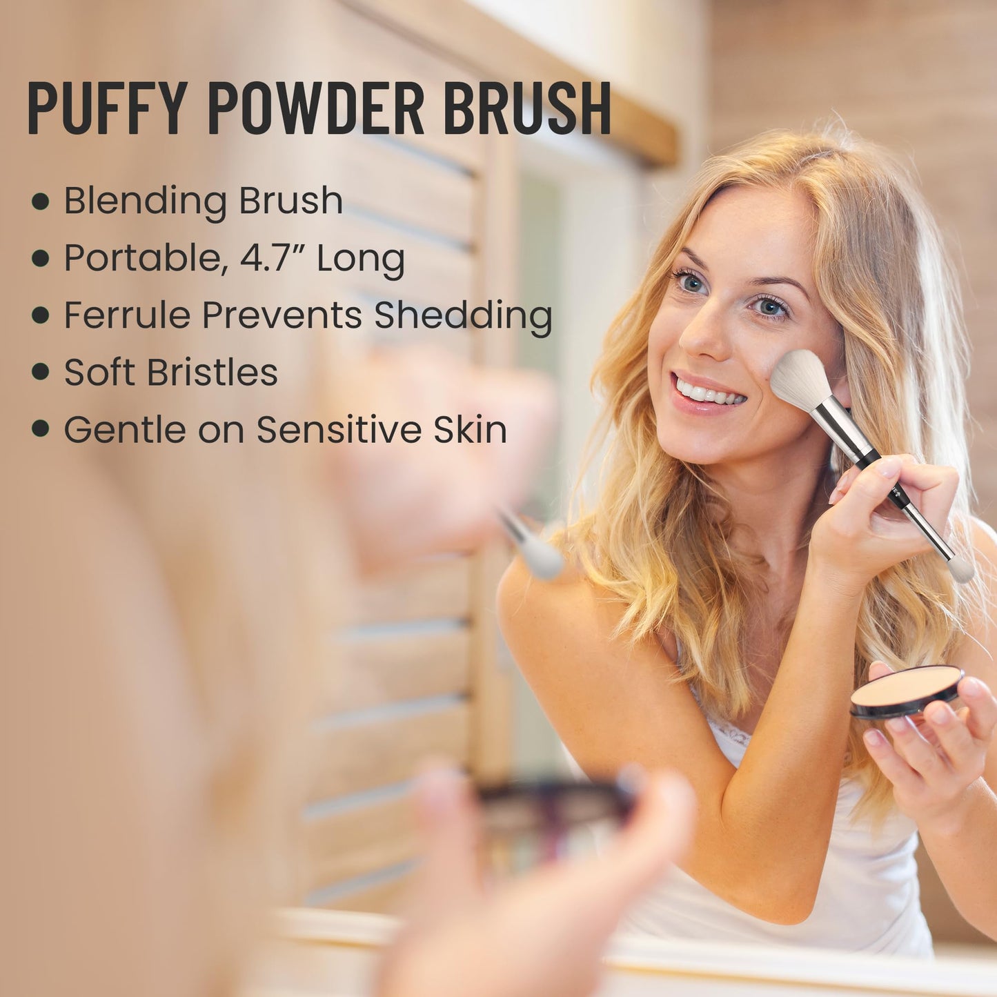 BeautiHome Makeup Brush -2-in1 Eye Blending & Powder Brush - Double-Ended Make Up Applicator Tool for Eyeshadow - vegan, white Beauty & Personal Care BeautiHome