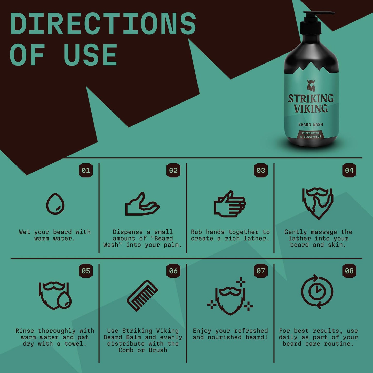 Striking Viking Beard Wash (17 oz) With Natural Peppermint & Eucalyptus Scent - Paraben & Sulfate-Free Deep Cleansing Shampoo For Beard Care Beauty & Personal Care Striking Viking
