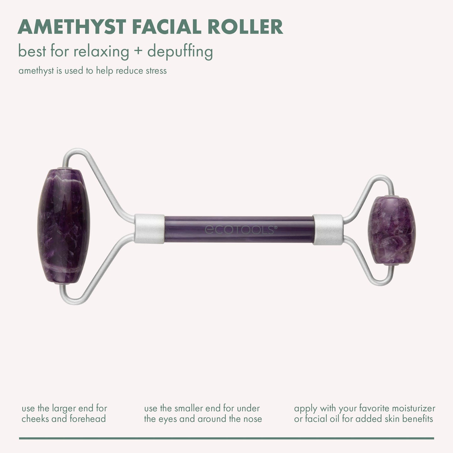 EcoTools Amethyst Facial Roller, Real Stone Face Roller & Massager, Skincare & Sculpting Tool, Reduces Puffiness & Dark Circles, Eco-Friendly Beauty Beauty & Personal Care EcoTools
