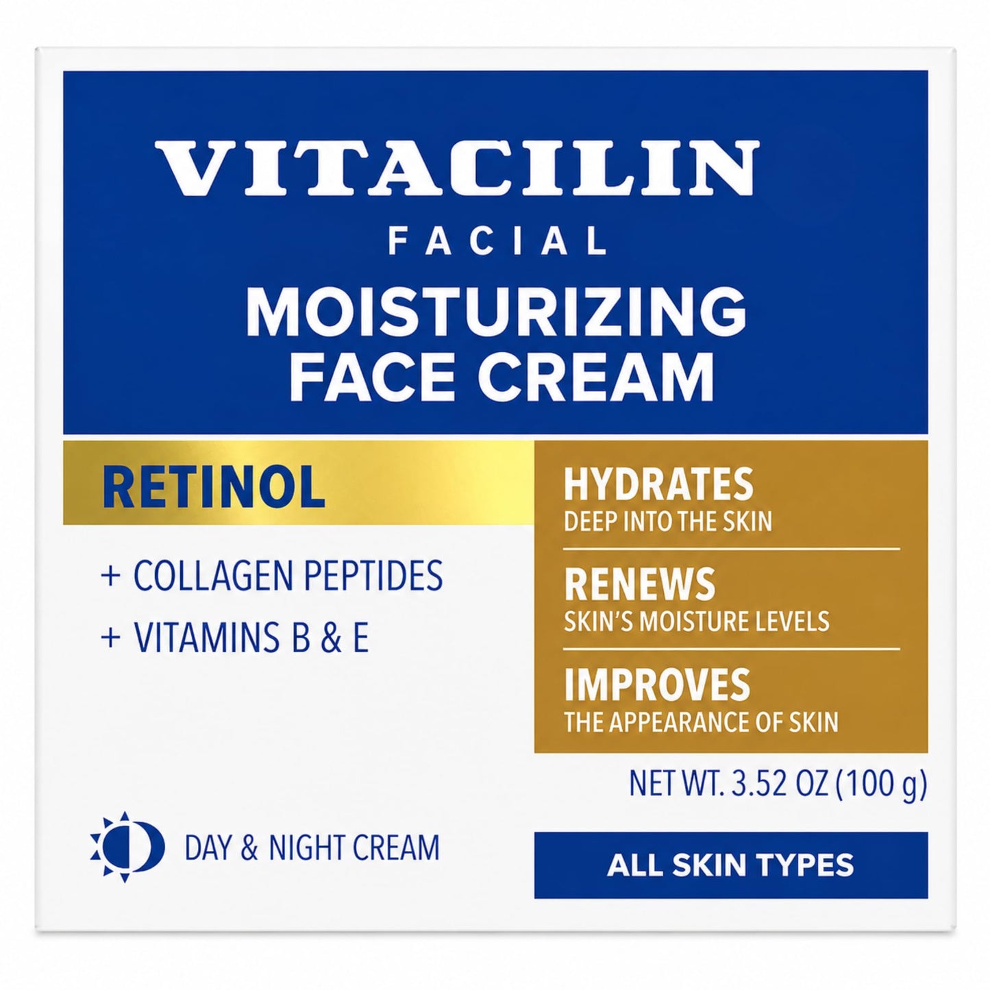 Vitacilin Facial Moisturizer with Retinol, Collagen Peptides & Vitamins B + E, 3.5 oz for All Skin Types Beauty & Personal Care Tu Salud Plus