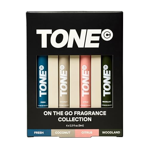 TONE 4 Piece On-The-Go Cologne Sample Pack for Men & Women, Multi-Layered, Light Cologne, Travel Size, 4 Premium Scents - Fresh, Citrus, Coconut Beauty & Personal Care TONE Exclusive