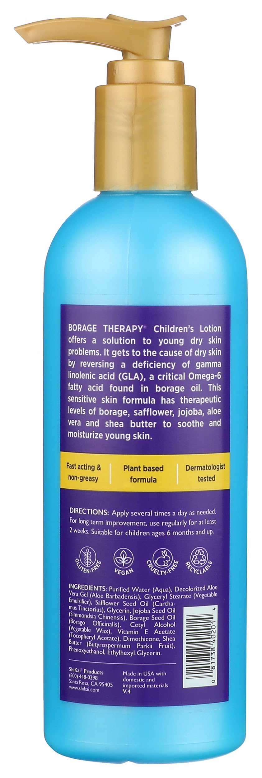 Shikai Borage Dry Skin Therapy Natural Formula Lotion for Childrens - 8 Oz Beauty & Personal Care ShiKai