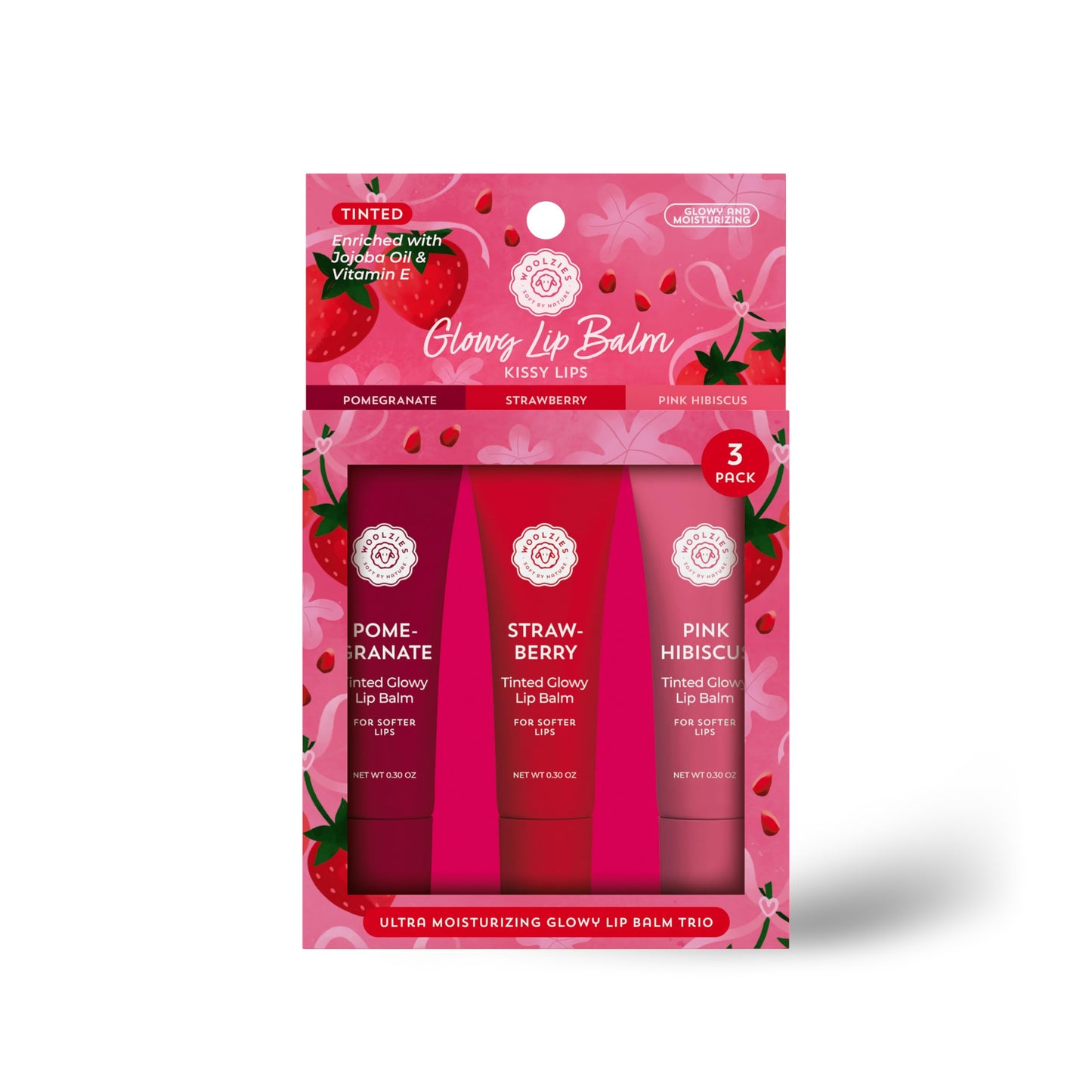 Tinted Glowy Lip Balm Trio - Natural Hydrating Lip Care Set with Vitamin E, Cocoa Butter & Jojoba Oil - Moisturizing, Vegan, Cruelty-Free Lip Balms Beauty and Personal Care Woolzies