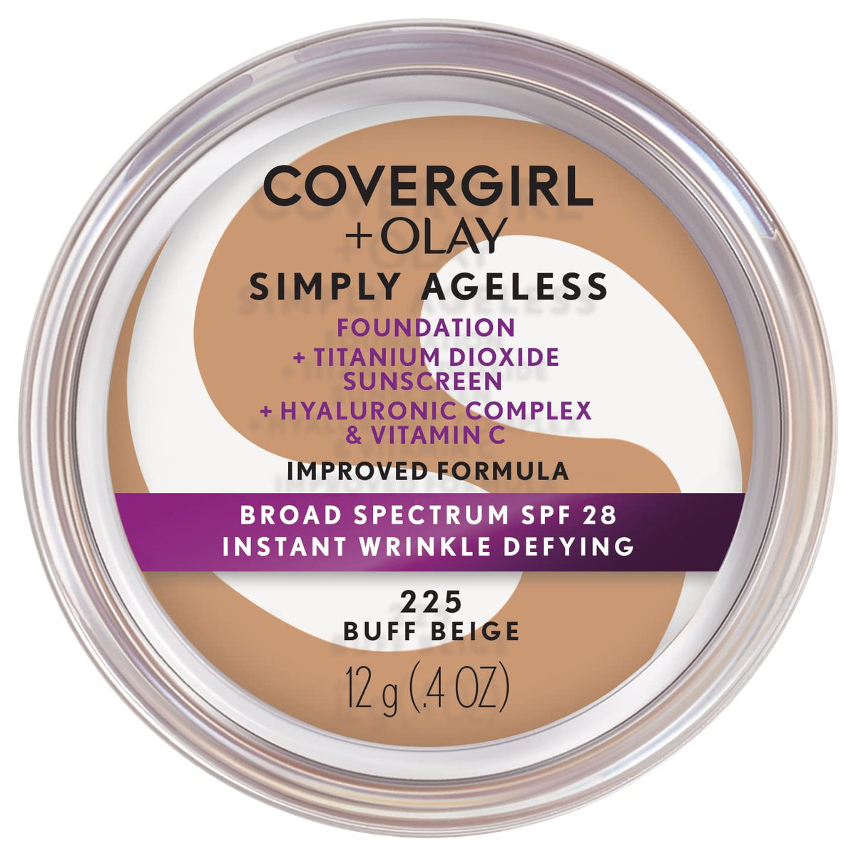 COVERGIRL Simply Ageless Instant Wrinkle Defying Foundation, SPF 28, Hyaluronic Complex & Vitamin C - 225 Buff Beige, Pack of 1 Beauty & Personal Care COVERGIRL