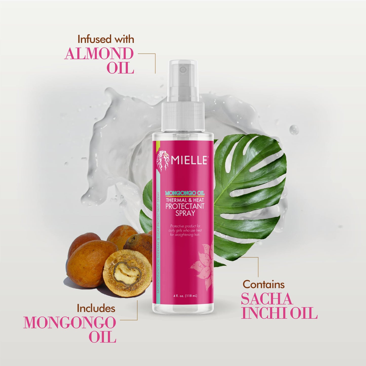 Mielle Mongongo Oil Thermal & Heat Protectant Spray, Protects Hair from Heat Damage, Intense Heat Defense, Curl Pattern Protection, Safe for All Hair Beauty & Personal Care Mielle Organics