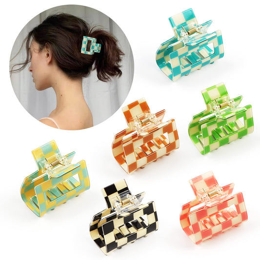 Airsky 6 Pack Checkered Hair Claw Clips, Square Medium Hair Clips, 2 x 2 x 1.1 in, One Size Fits All, Non-Slip Design for Women Girls Long Short Thin Beauty & Personal Care Airsky