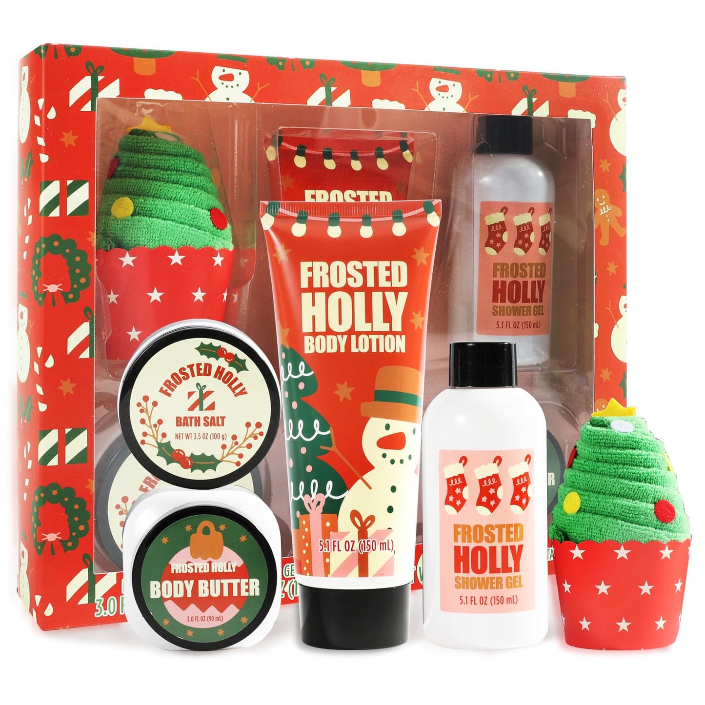 Christmas Bath Gift Set for Women, 5 PCS Bath and Body Gift Set,Holiday Stocking Stuffers with Shower Gel, Body Lotion, Mini Towel,Birthday Gifts Beauty and Personal Care BFFLOVE