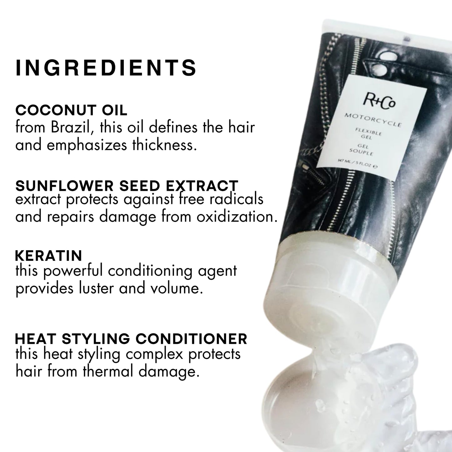 R+Co Motorcycle Flexible Gel - Hybrid Styling Gel with Flexible Hold & Wax-Like Shine - Heat Protectant, Volumizing Gel for Texture, Natural Finish Beauty & Personal Care R+Co