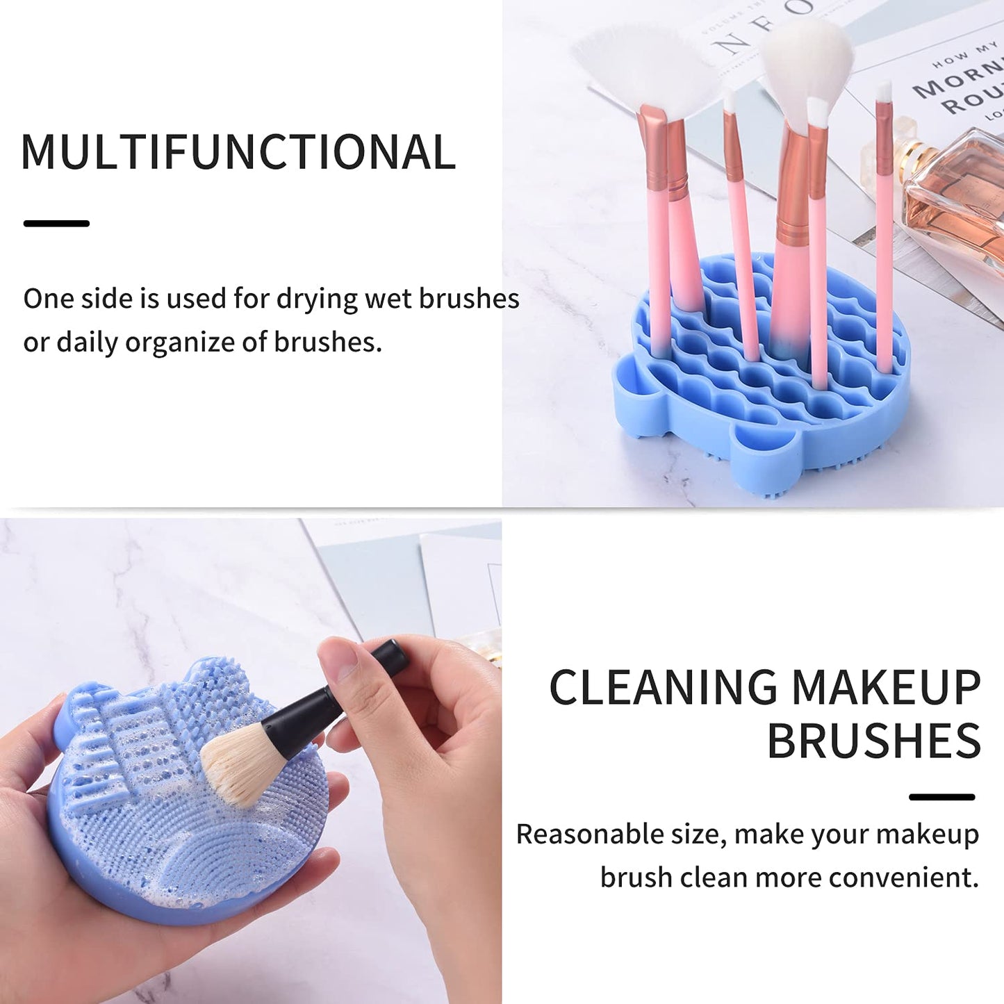Silicon Makeup Brush Cleaner Mat with Brush Drying manual Make up brush cleaner cleanser machine Cosmetic Brush Cleaning Pad+Makeup Brush Dry Cleaned Beauty & Personal Care Bird&Fish