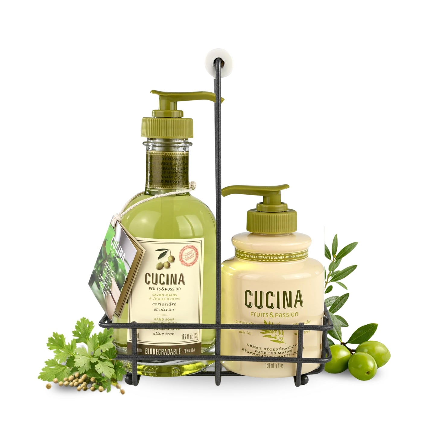 Fruits & Passion [Cucina] - Hand Care Duo Caddy Gift Set | Liquid Hand Soap Wash (5.1 oz) with Hand Cream Lotion (6.8 oz) (Coriander & Olive) Beauty & Personal Care Fruits and Passion