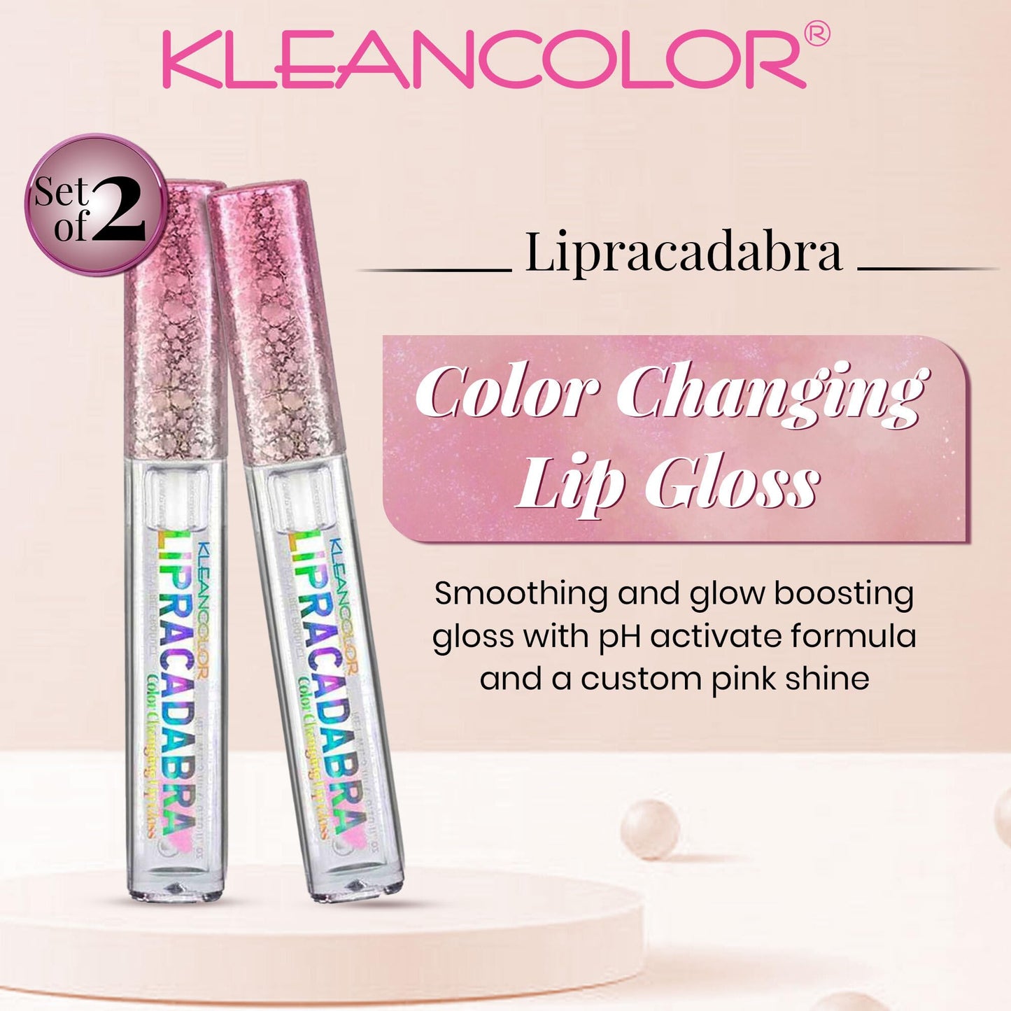Kleancolor Lipracadabra Color Changing Lip Gloss 2 Pack - pH Activated Clear Gloss Reveals a Custom Pink Tint - Lightweight, Non-Sticky Shine - Candy Beauty & Personal Care Kleancolor