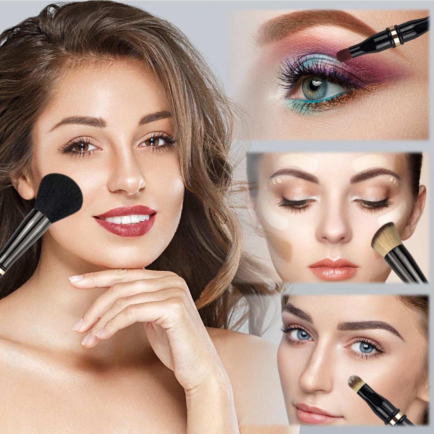 Voxora 4 in 1 Makeup Brush Set - All in One Powder/Blush, Foundation, Blending & Eyeshadow Brushes, Compact & Travel Essential Beauty & Personal Care Voxora