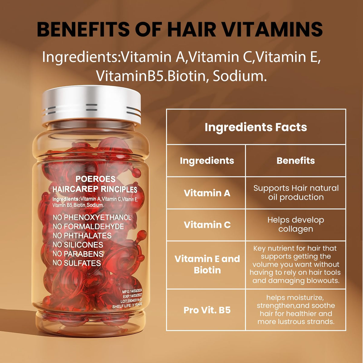 Hair Oil Hair Vitamins A C E Pro B5 Hair Treatment Serum 50 Capsules