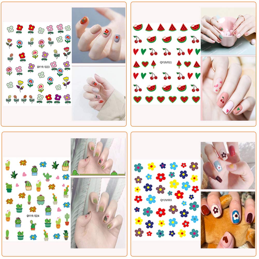 Nail Stickers for Women and Little Girls - 12 Sheets 3D Self-Adhesive DIY Nail Art Decoration Set Including Flowers Leaves Animals Plants Fruits Nail Beauty & Personal Care IHUKEIT