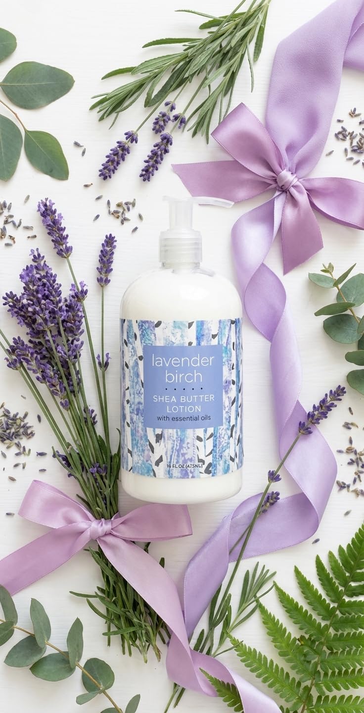 Greenwich Bay Trading Lavender Birch Lotion, 16 fl oz pump bottle. Hydrating body lotion with shea butter, cocoa butter & vitamin E. Soothing lavender Beauty & Personal Care Greenwich Bay Trading Company