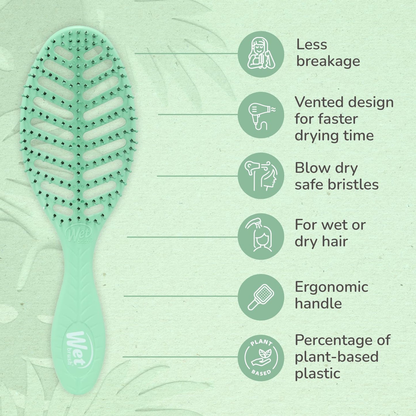 Wet Brush Go Green Speed Dry Hair Brush, Green - Vented Design & Ultra Soft HeatFlex Bristles - Ergonomic Handle Manages Tangle & Uncontrollable Hair Beauty & Personal Care Wet Brush