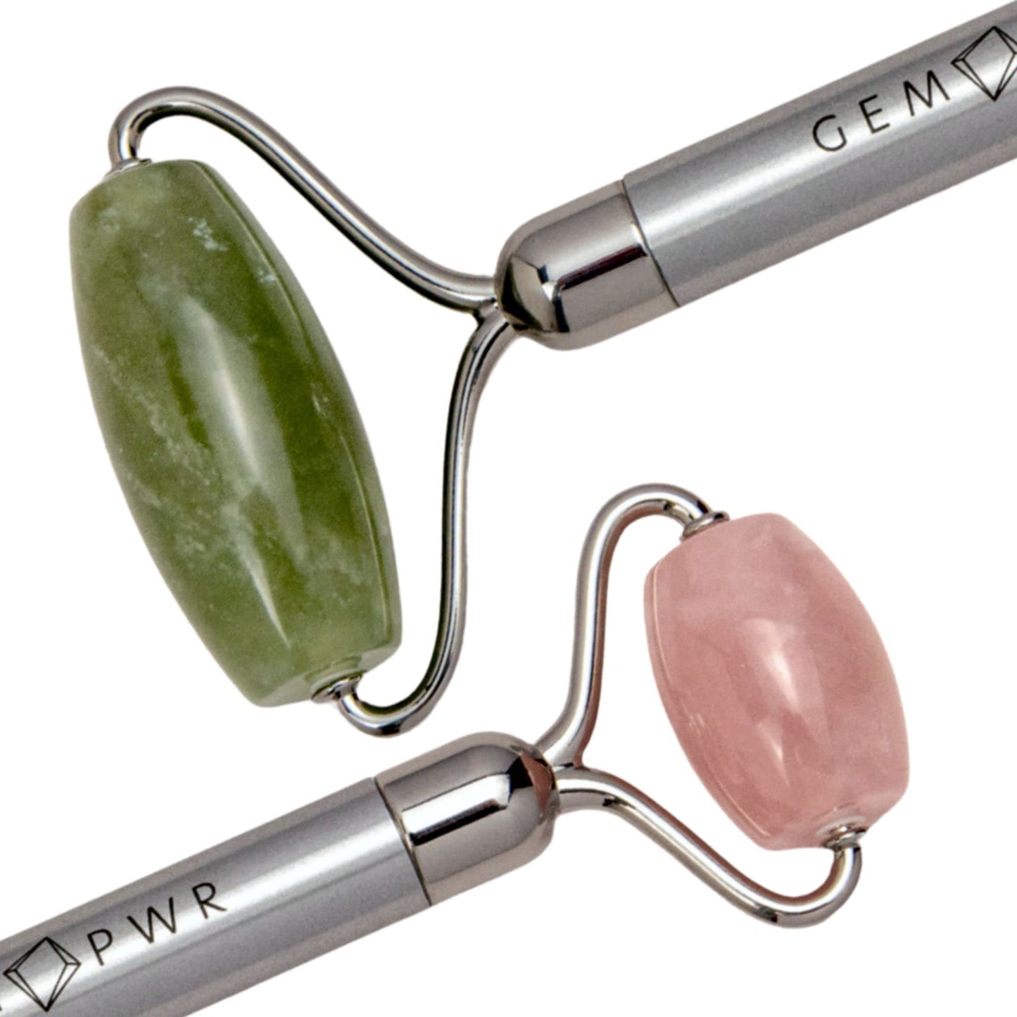 GEM PWR Rose Quartz + Jade Roller for Face and Neck Massage, Dual Gemstones with Durable Steel Handle and Travel Bag. Minimize Wrinkles, Reduce Beauty & Personal Care GEM PWR