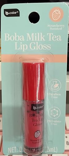 B.color Boba Milk Tea Lip Gloss, Strawberry Scented, Paraben Free, Phthalate Free, 0.07 FL OZ Beauty & Personal Care b-color