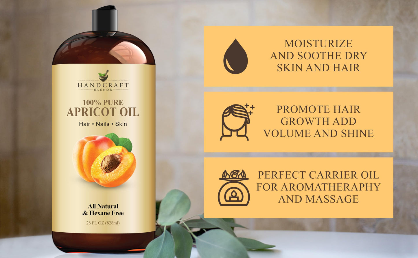 Handcraft Blends Apricot Kernel Oil - Cold-Pressed 28 Fl Oz - 100% Pure and Natural - Premium Grade Carrier Oil for Skin and Hair Beauty & Personal Care Handcraft Blends