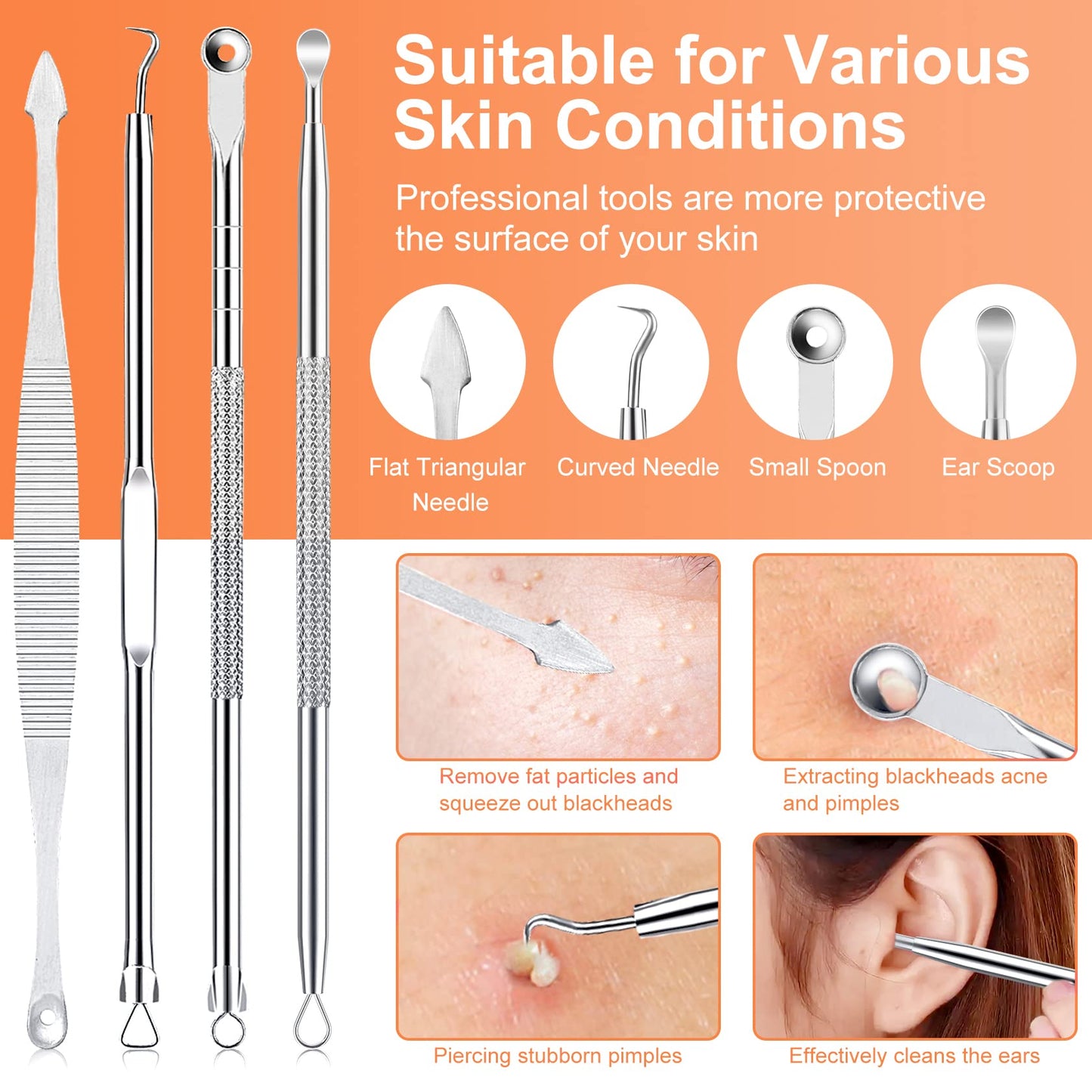 Pimple Popper Tool Kit, IUMAKEVP 15 PCS Professional Stainless Steel Blackhead Remover Comedone Extractor Tools for Removing Zit on Face - Acne Beauty and Personal Care IUMAKEVP