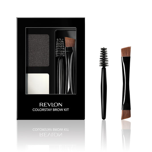 Revlon ColorStay Brow Kit, Includes Longwear Brow Powder, Clear Pomade, Dual-Ended Angled Tip Eyebrow Brush & Spoolie Brush, Soft Black (101), 0.08 oz Beauty & Personal Care REVLON