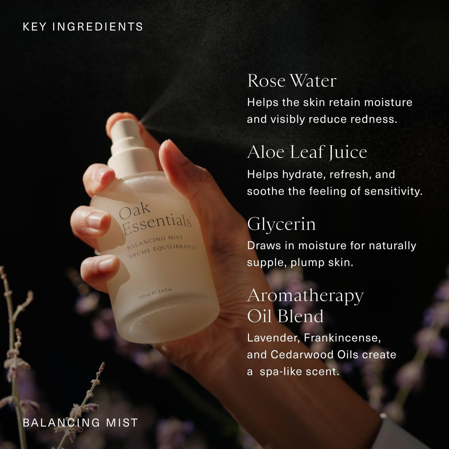 Oak Essentials Balancing Mist, Ultra-Fine Hydrating Toner Spray for Face and Body, Rose Water Face Mist with Aloe and Glycerin, 3.4 Fl Oz Beauty & Personal Care Oak Essentials