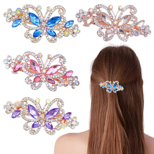4 PCS Hair Clips for Women Ladies, Butterfly Design Crystal Rhinestones French Barrettes Spring Hair Barrettes Clip, Women Fashion Ponytail Holders Beauty & Personal Care GeoGeoDIY