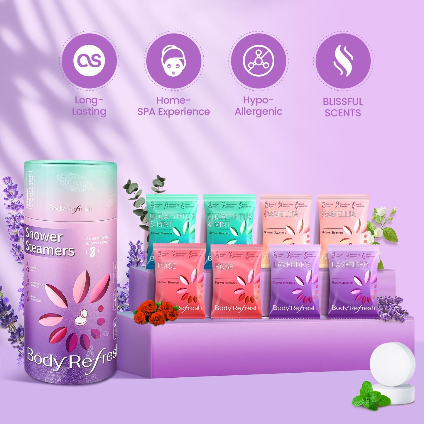 BodyRefresh Shower Steamers Aromatherapy 8 Pack - Birthday Gifts for Women Mom Wifr Sister Girlfriend, Shower Bombs for Stress Relief, Self Care Home Beauty and Personal Care BodyRefresh