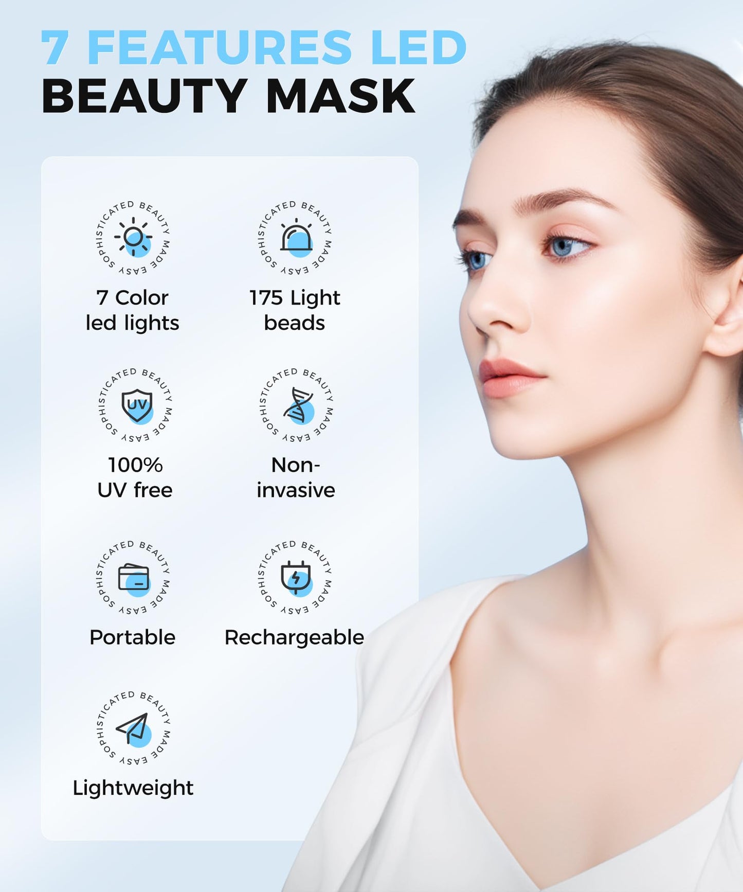 Yahi Red Light Therapy Mask for Face & Neck, 7-in-1 LED Light Therapy Mask with 850nm NIR, Lightweight Portable for Home & Travel, Rechargeable Beauty & Personal Care Yahi