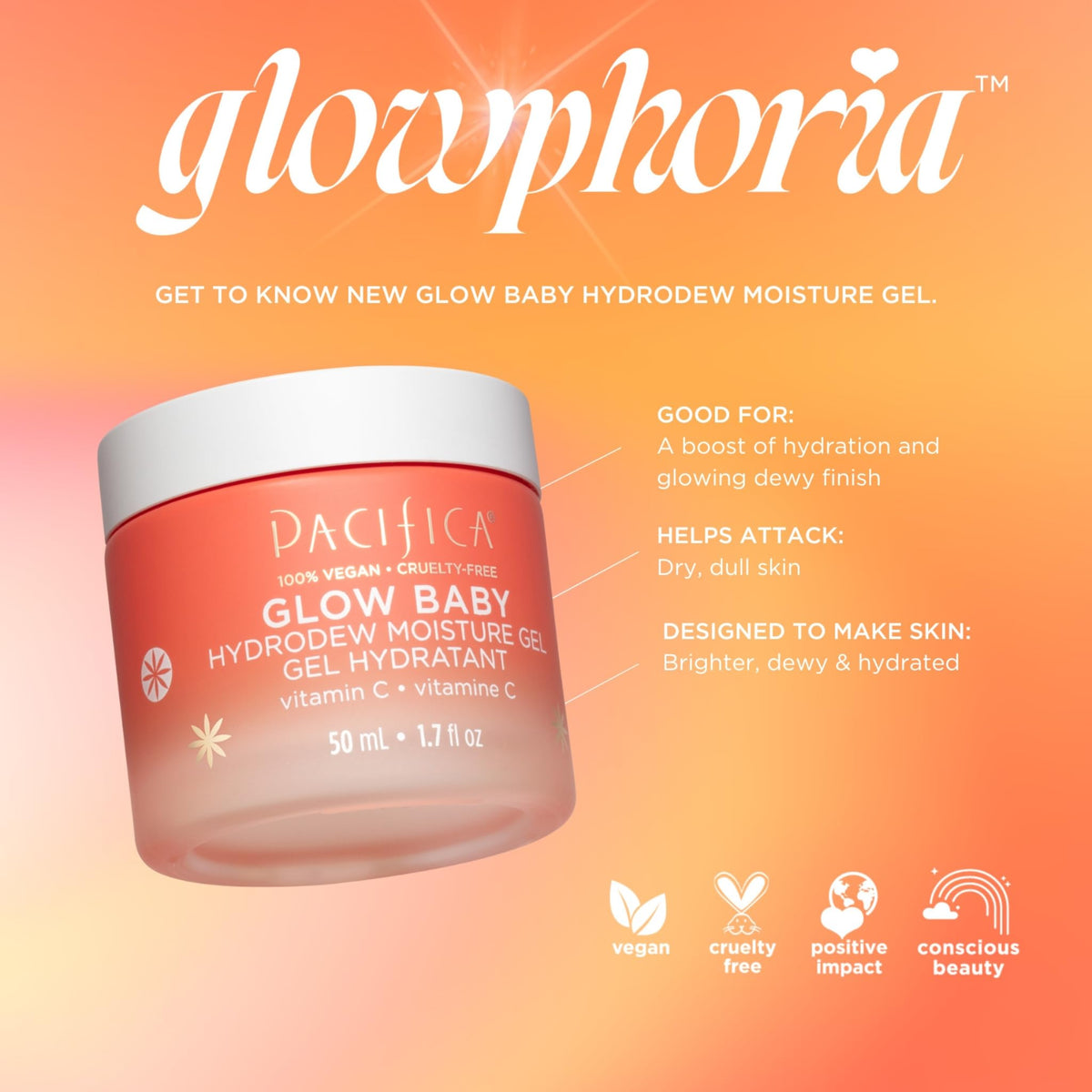 Pacifica Glow Baby Hydrodew Gel Moisturizer - Vitamin C & Niacinamide Dewy Face Gel for Glowing Skin, Lightweight Oil-Free Daily Moisturizer Beauty & Personal Care Pacifica