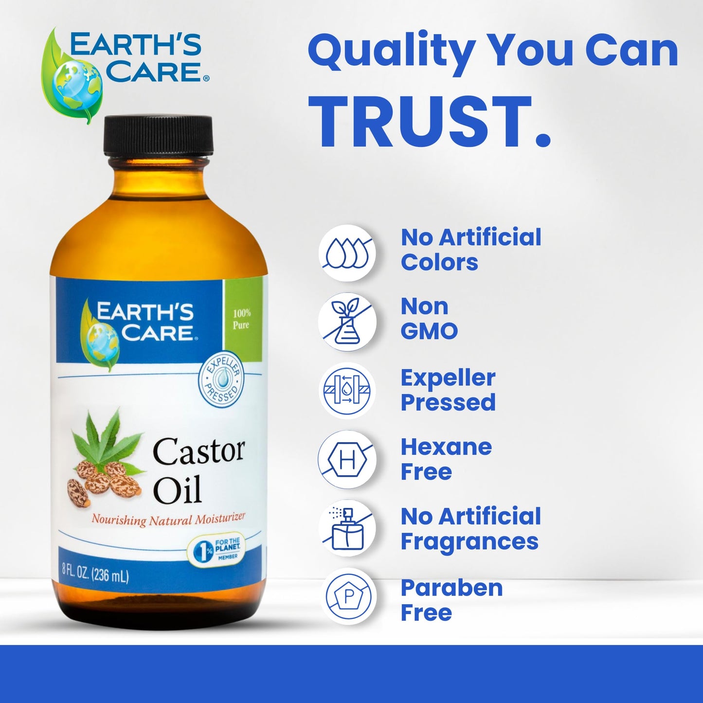 Earth’s Care Castor Oil - 100% Pure Castor Oil Expeller Pressed - All Natural Nourishing Moisturizer - 8 FL OZ Beauty & Personal Care Earth's Care