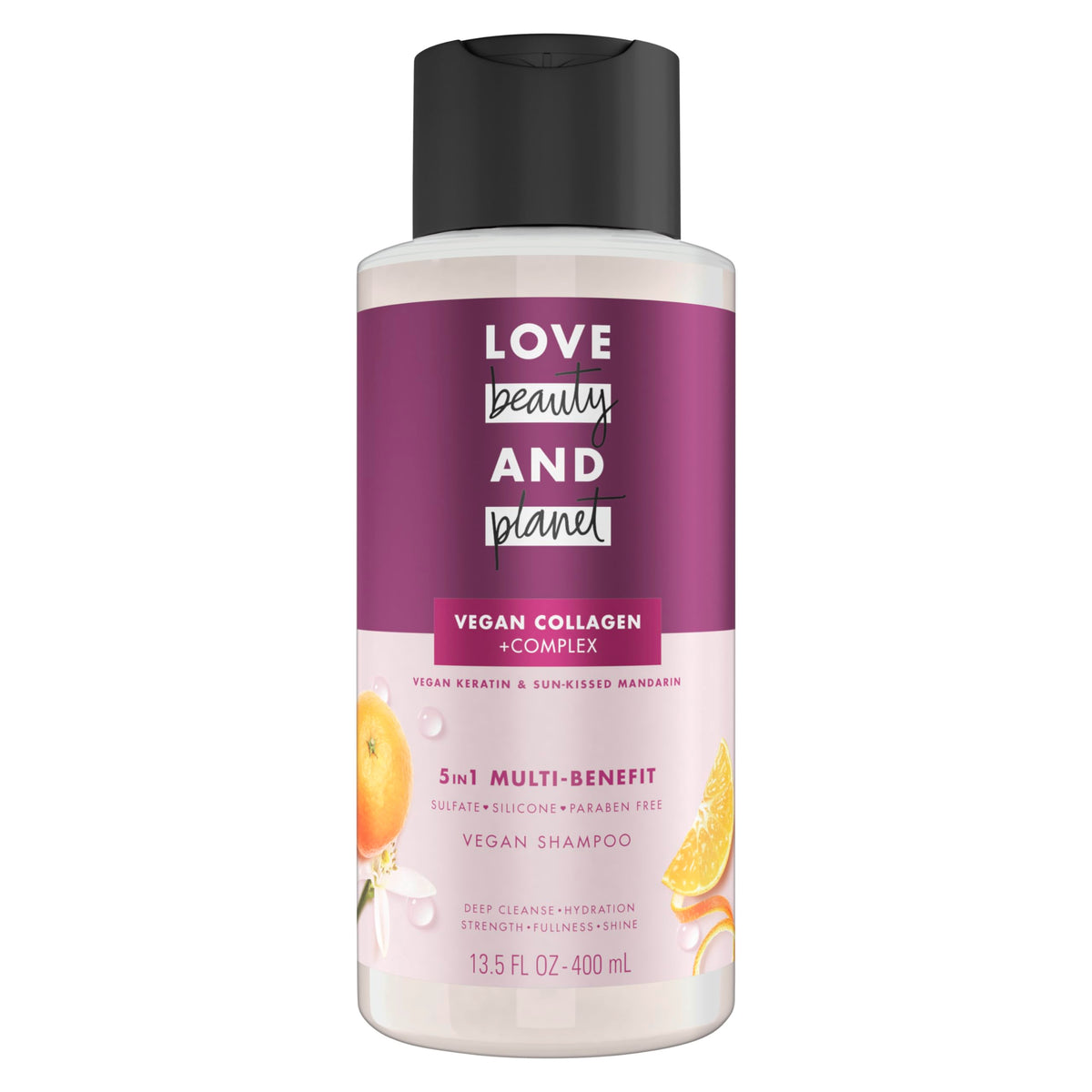 Love Beauty and Planet 5-in-1 Multi-Benefit Shampoo Vegan Keratin Collagen & Sun-Kissed Mandarin for a Deep Cleanse, Hydration, Strength, Fullness &