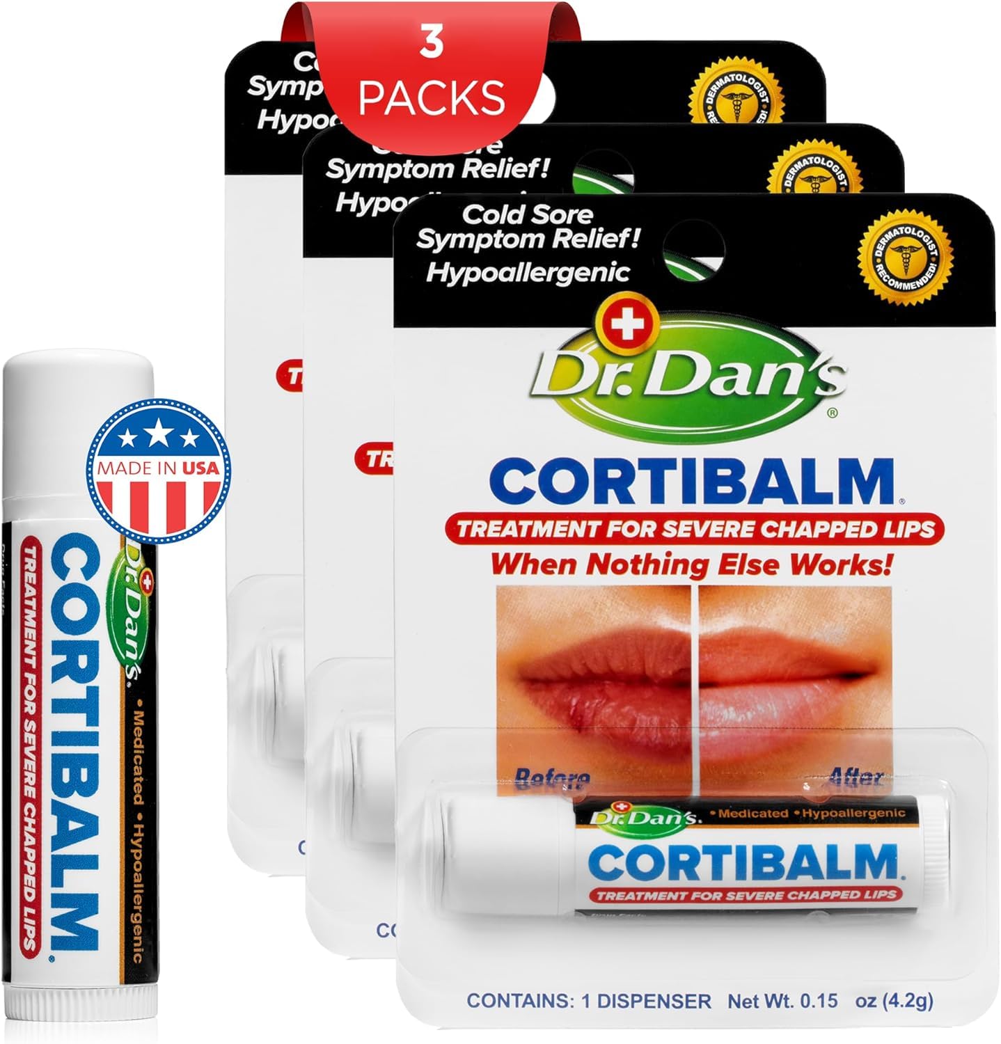 Dr. Dan's Cortibalm 12 Pack for Dry Cracked Lips - Healing Lip Balm for Severely Chapped Lips - Designed for Men, Women and Children - 12 Pack Beauty and Personal Care Dr. Dan's