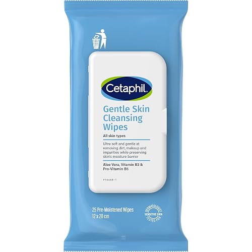 Cetaphil Face and Body Wipes, Gentle Skin Cleansing Cloths, 25 Count, Pack of 3, for Dry, Sensitive Skin, Flip Top Closure, Great for the Gym, Travel Beauty & Personal Care Cetaphil