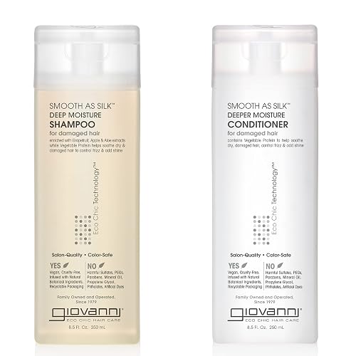 GIOVANNI HAIR CARE PRODUCTS Giovanni Smooth as Silk Deeper Moisture Shampoo & Conditioner Set, 8.5 Oz. Calms Frizz, Detangles, Wash & Go, Co Wash, No Beauty & Personal Care GIOVANNI