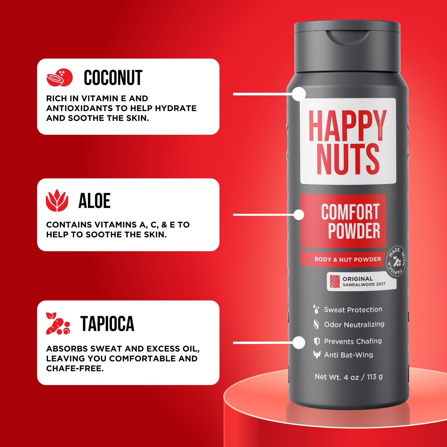 HAPPY NUTS Comfort Powder Deodorant For Men: Anti-Chafing, Sweat and Odor Control for Jock Itch, Aluminum-Free, Ultimate Gift for Men's Private Parts Beauty and Personal Care HAPPY NUTS
