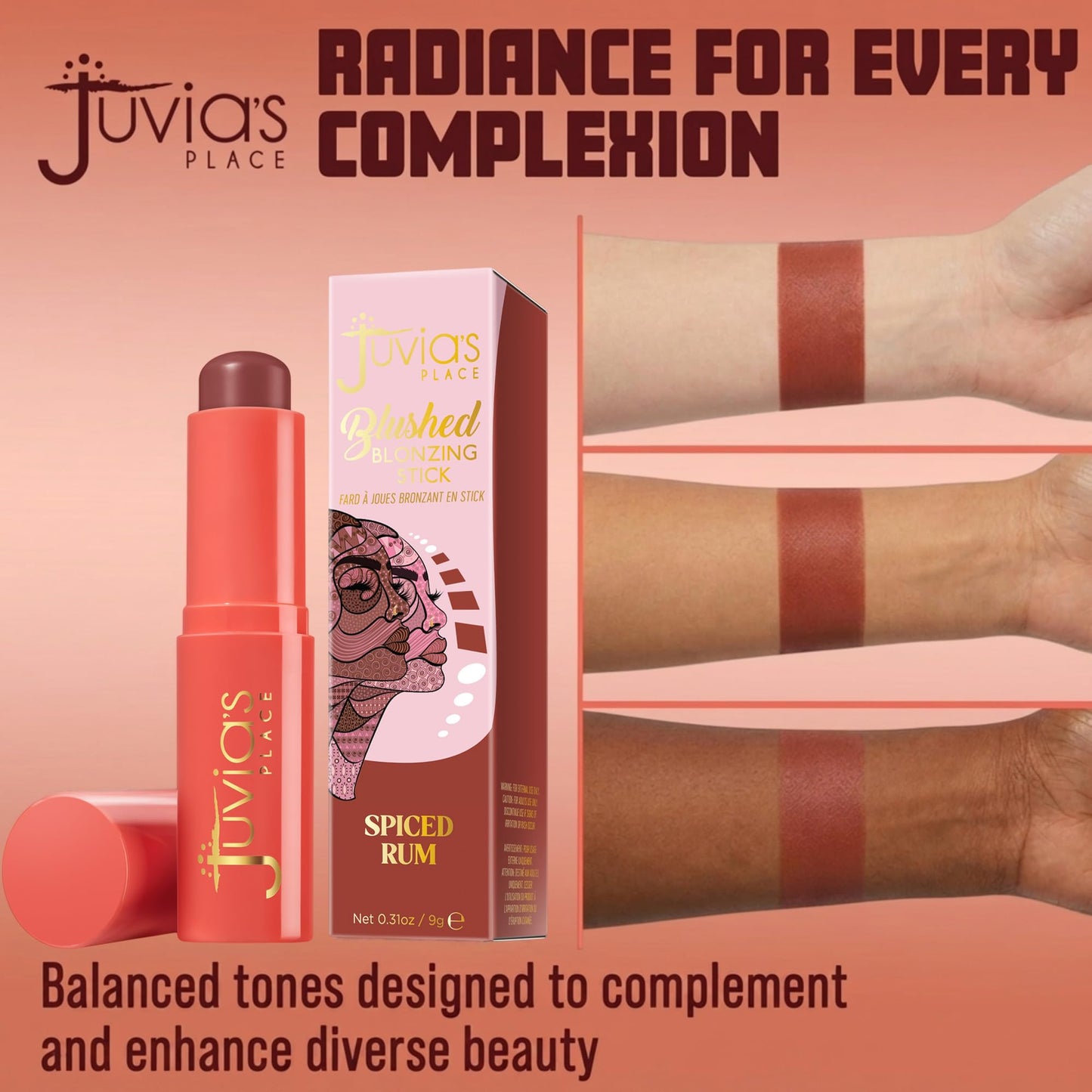 Juvia's Place Blushed Blonzing Stick - Spiced Rum - 2-in-1 Cream Bronzer & Blush Stick for Face - Buildable, Blendable Formula for a Sculpted, Radiant Beauty & Personal Care Juvia's Place