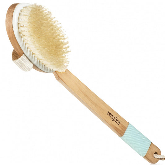 Dry Brushing Body Brush - Exfoliating Body Scrubber with Natural Boar Bristles, Detachable Ergonomic Long Handle - Great for Dry Skin Brushing Beauty and Personal Care rengöra