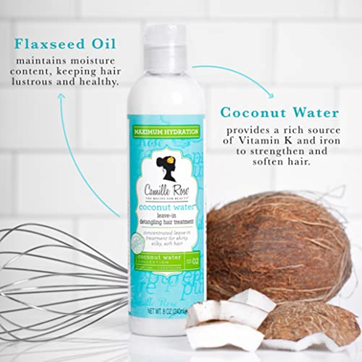 Camille Rose Leave-In Conditioner, Coconut Water - Lightweight Deep Conditioning Hair Treatment, Detangler & Frizz Control, 8 Fl Oz Beauty & Personal Care Camille Rose