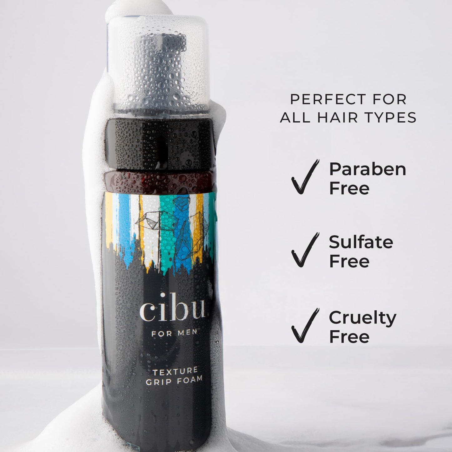 CIBU for Men Texture Grip Foam 6oz - Hair Styling Foam for Long Lasting Hold, Texture, and Volume While Keeping a Healthy Hair - Ideal for Messy Beauty & Personal Care CIBU