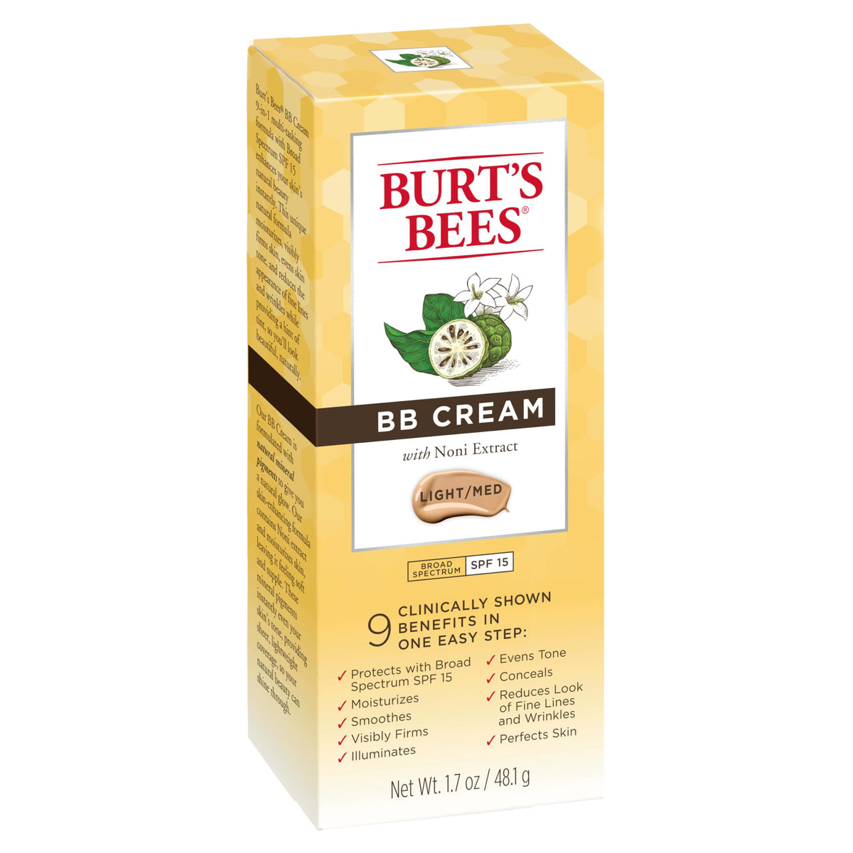 Burt's Bees BB Cream With SPF 15, Broad-Spectrum Sunscreen Tinted Lotion for All Skin Types, 98.9 Percent Natural Origin Skin Care, Light to Medium,