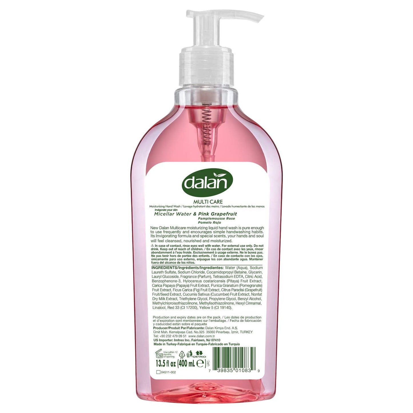 Dalan Pink Grapefruit Multicare Ultra Moisturizing Liquid Hand Soap for Normal and Dry Hands Fresh Clean and Soft Feeling (13.5 Fl Oz / 400 mL (Pack Beauty & Personal Care Dalan