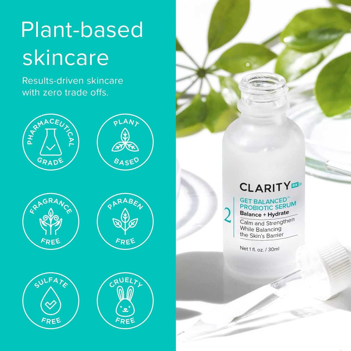 ClarityRx Get Balanced Probiotic Hydrating Face Serum, Natural Plant-Based Skin-Balancing Treatment with Hyaluronic Acid & Antioxidants for Normal Beauty & Personal Care ClarityRx