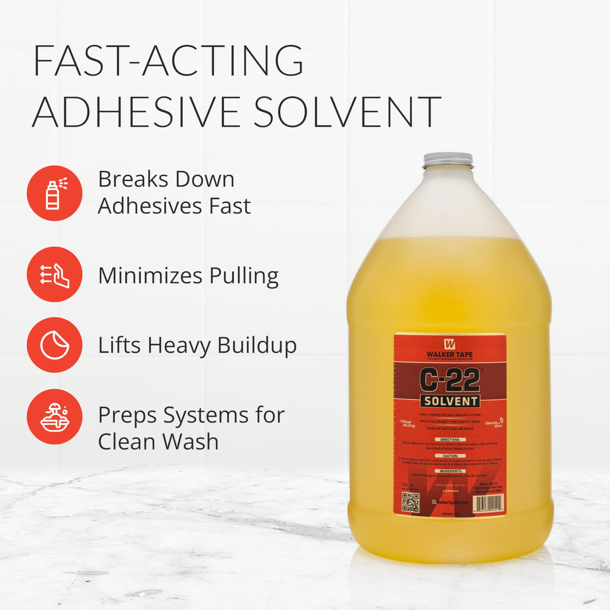 Walker Tape C-22 Solvent Gallon 128 oz, Fast-Acting Adhesive Remover for Wig Tape, Lace Systems, and Tape in Hair Extensions Human Hair, Oil-Based